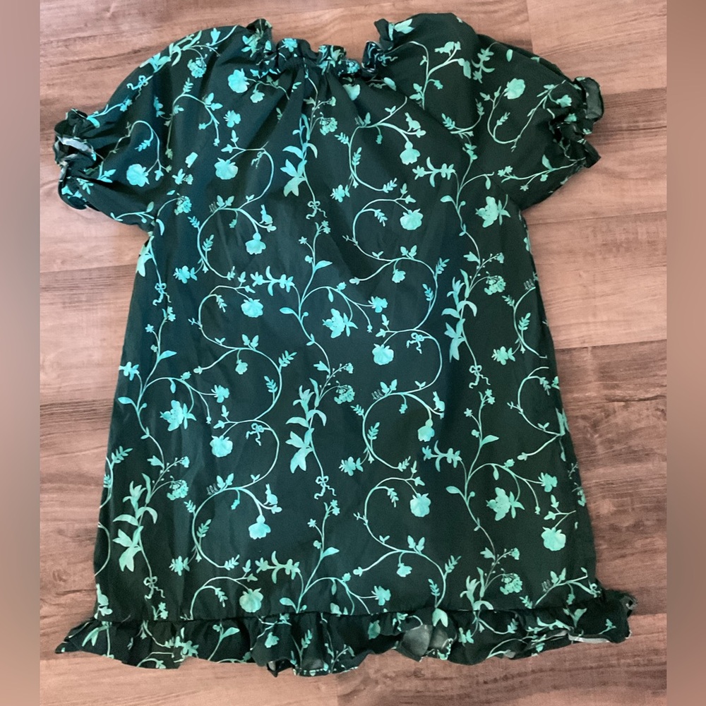 Hill House Home Katherine Nap Dress Green Botanical Floral Mini Ruffle Retro - Picture 9 of 9